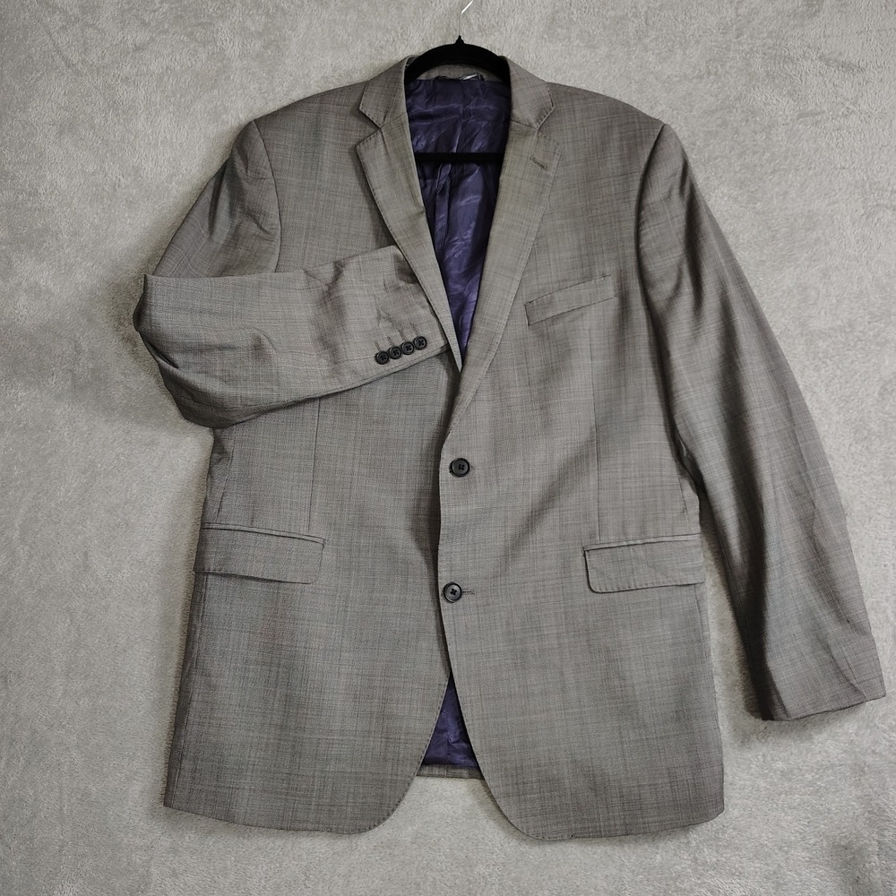 RED Saks Fifth Avenue Trim Fit Mens Blazer 44L Sharkskin Grey Wool Pick Stitched